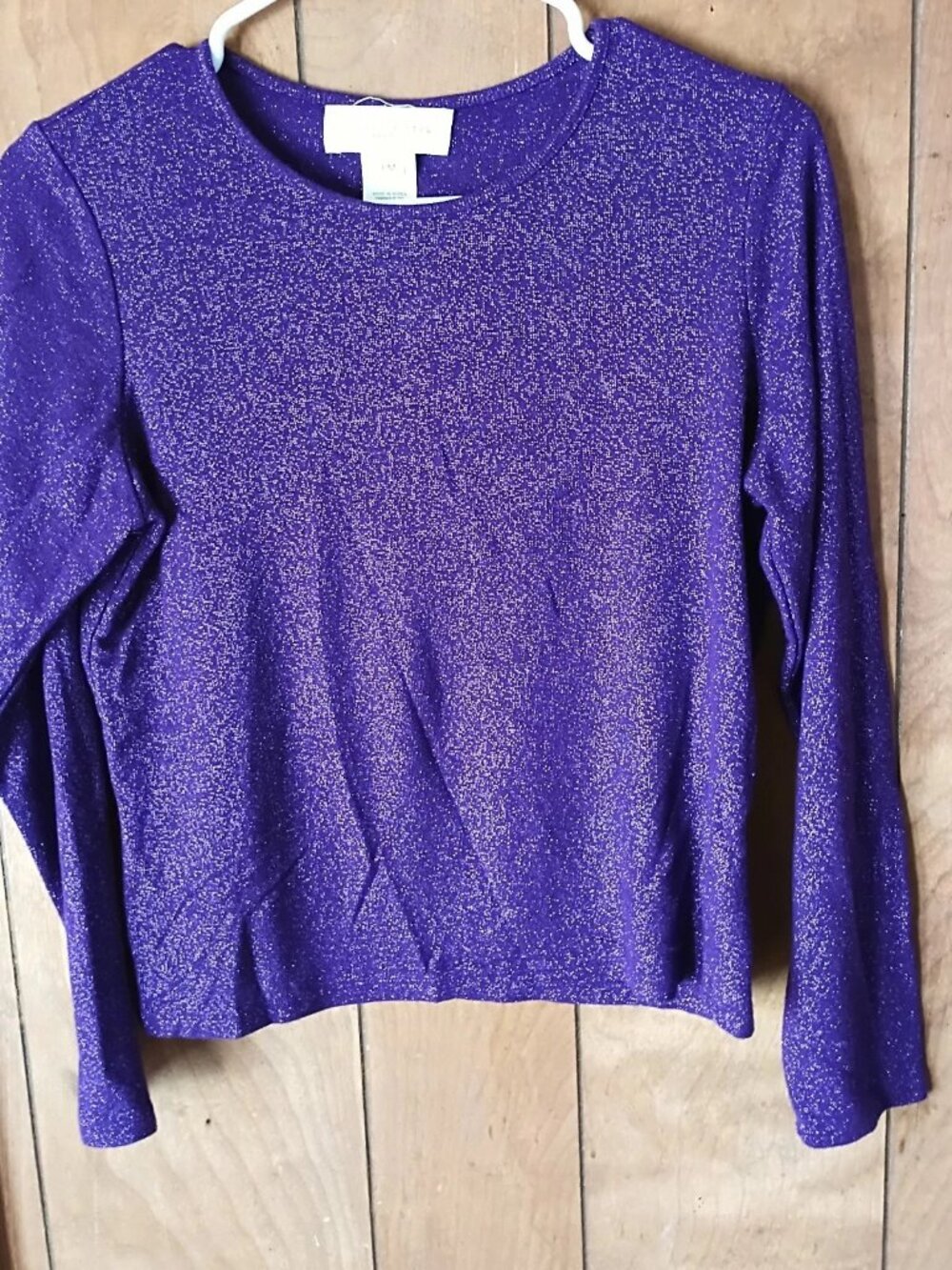 Susan Bristol Petite Purple Metallic Sparkly Pullover Top Size PM Rayon Blend